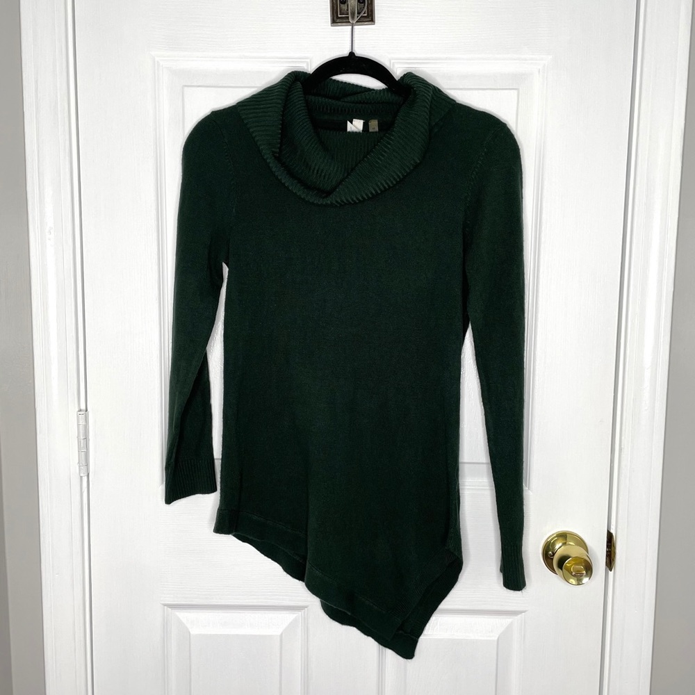 Green turtleneck asymmetrical sweater